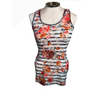 Y2K Almost Famous Mesh Floral Striped Tank Top layer Grunge Whimsigoth